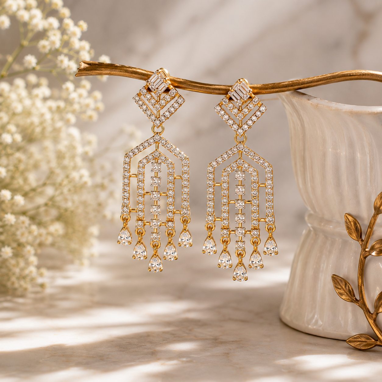 Dazzling 18K Gold Crystal Chandelier Drop Earrings